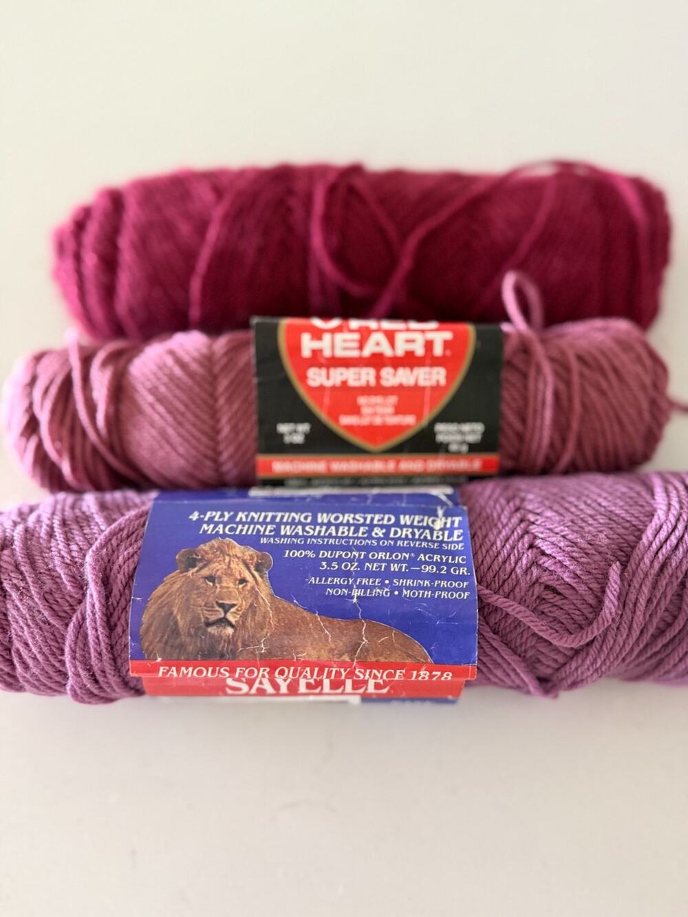 Vintage Lion Brand Sayelle Yarn Purple Orlon Acrylic Worsted Weight Lot 3 Skeins
